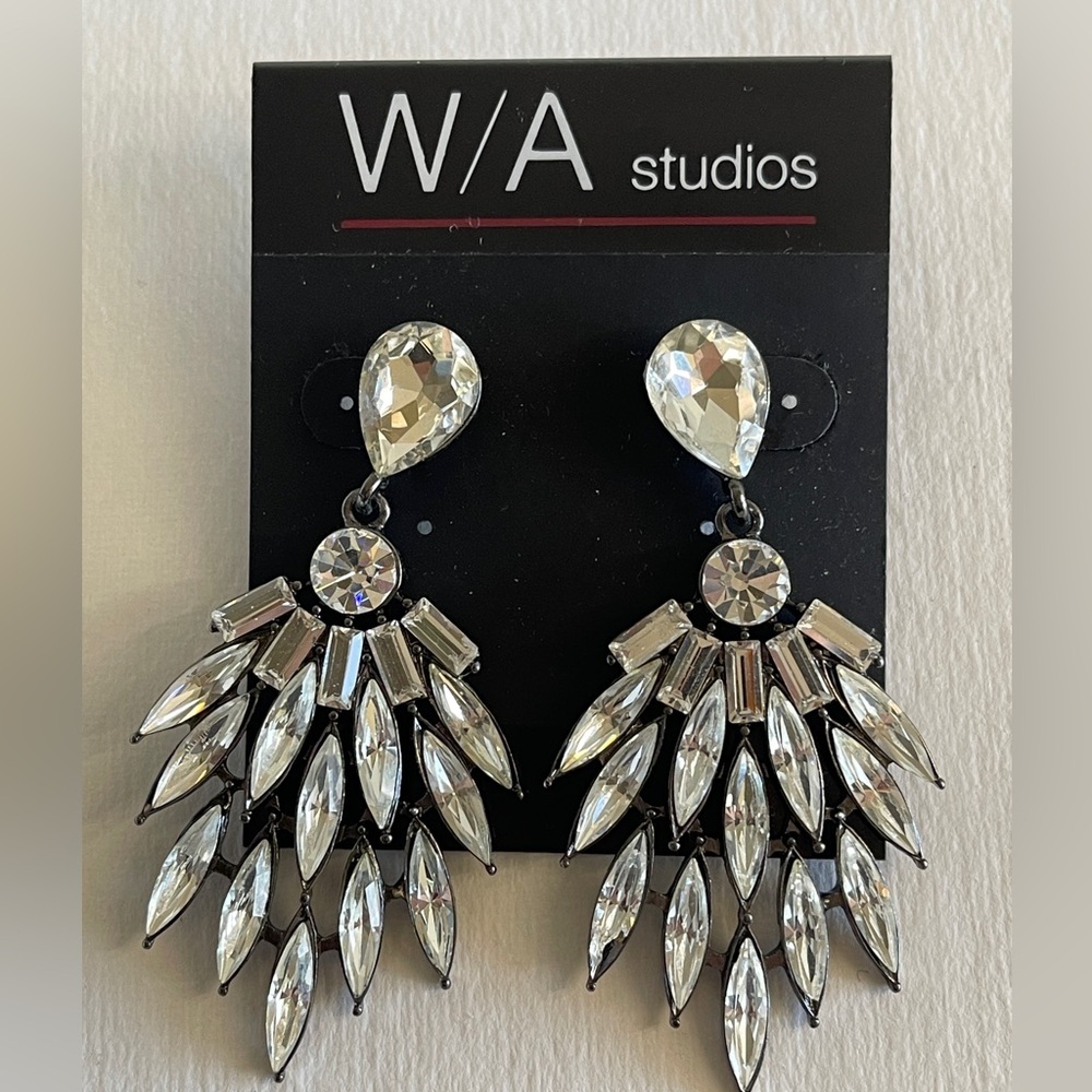 NWT WA Studios Crystal Silver Statement Earrings - Picture 3 of 6